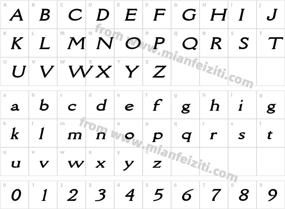 Rory Wide Bold Italic字体映射图