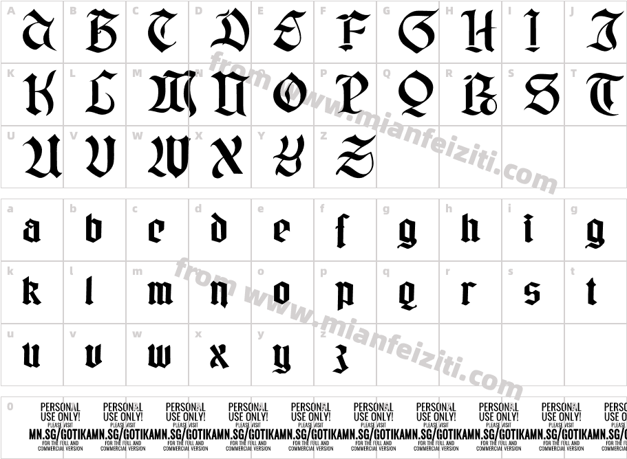 Gotika Black PERSONAL USE Regular字体映射图