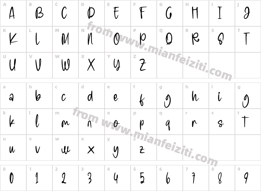 Angelly Regular字体映射图