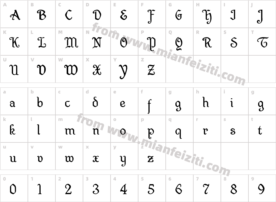 Quill Sword字体映射图