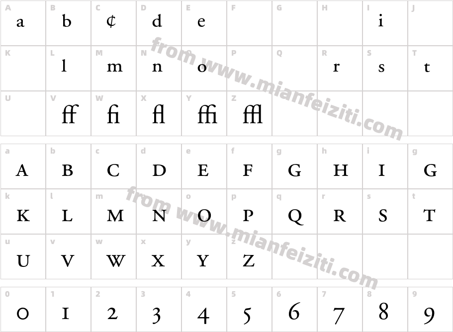 A Garamond Exp Regular字体映射图