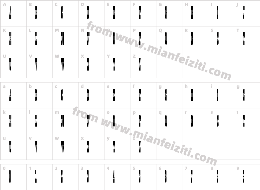 AI Wood French Condensed字体映射图