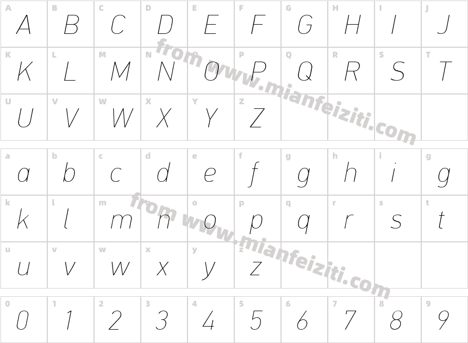 PF DIN Text Extra Thin Italic字体映射图