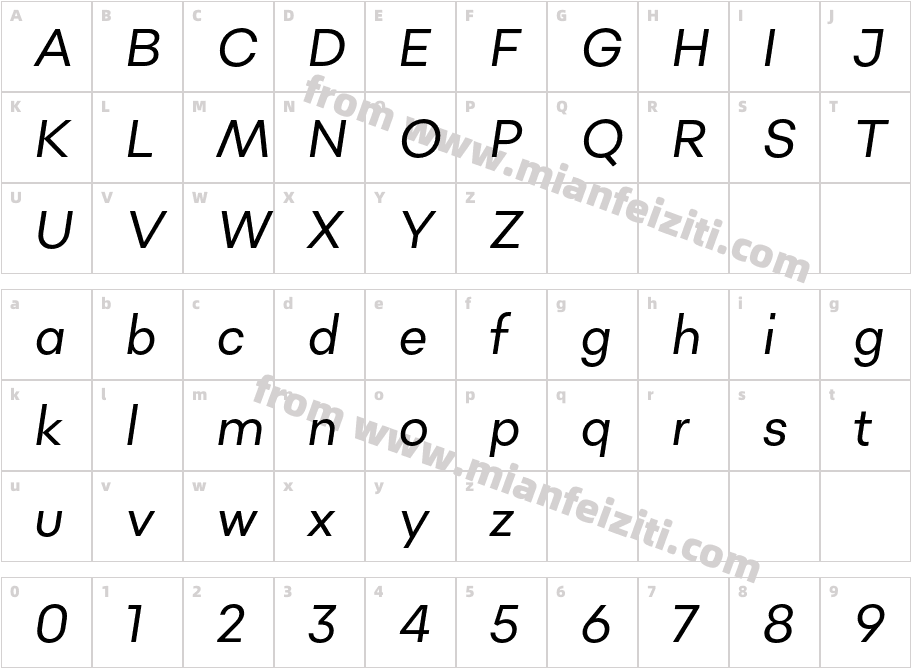 Sonny Gothic Condensed Book Italic字体映射图