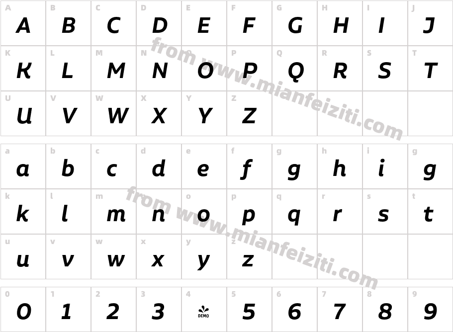 FSP DEMO Aalto Sans Essential Sm Bold It Regular字体映射图