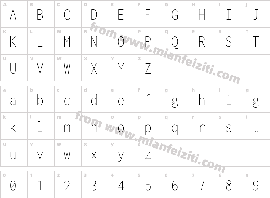 TypoPRO Inconsolata Semi Condensed Extra Light字体映射图