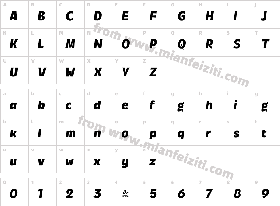 FSP DEMO Annuario Black Italic Regular字体映射图