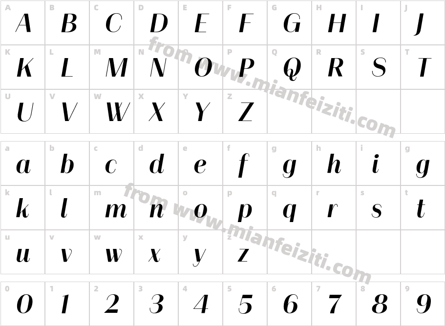Alonzo Medium Italic字体映射图