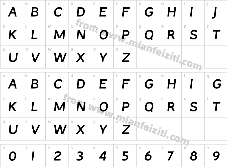 Green Park Medium Oblique字体映射图