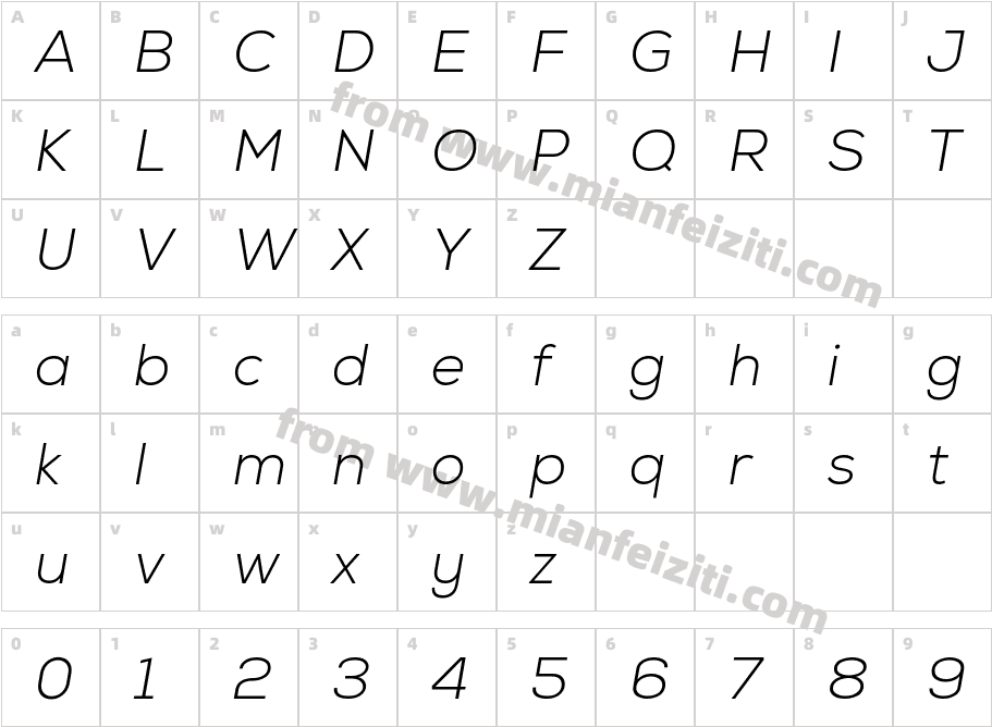 Nexa Light Italic Italic字体映射图
