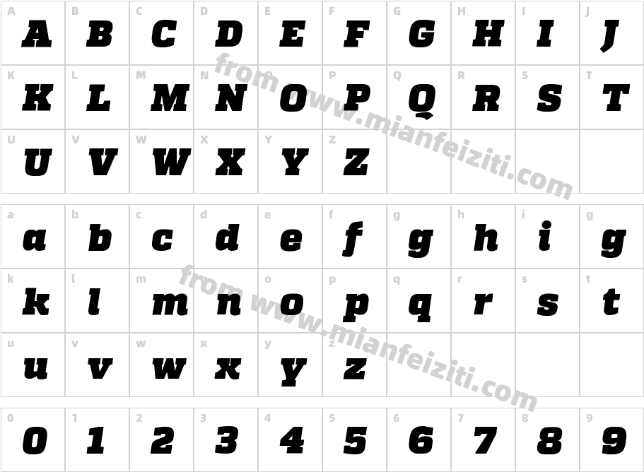 Quadon Heavy Italic字体映射图