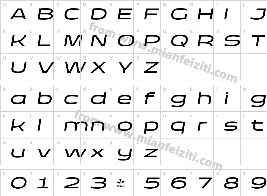 FSP DEMO Taruno Wide Italic字体映射图