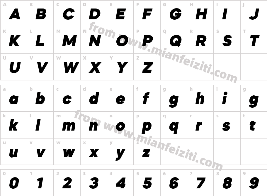 MazzardH Black Italic字体映射图