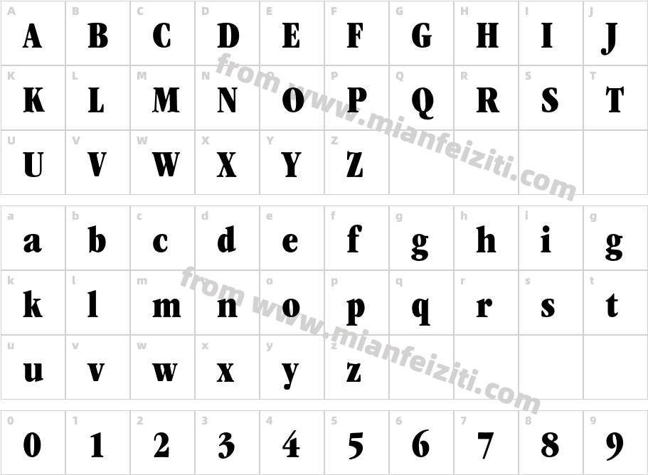GaramondLT Ultra Condensed字体映射图