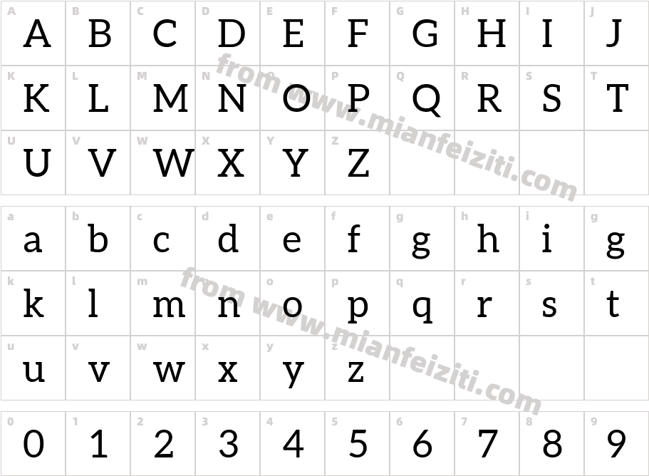Aleo Regular字体映射图