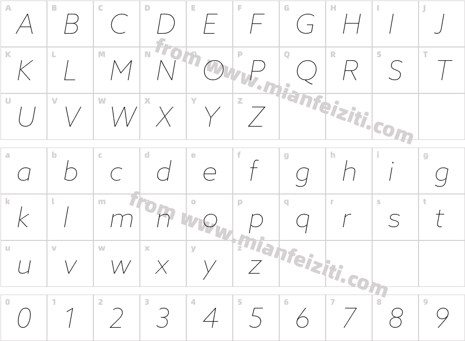 Azo Sans Thin Italic字体映射图