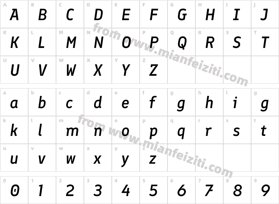 Finlandica Medium Italic字体映射图