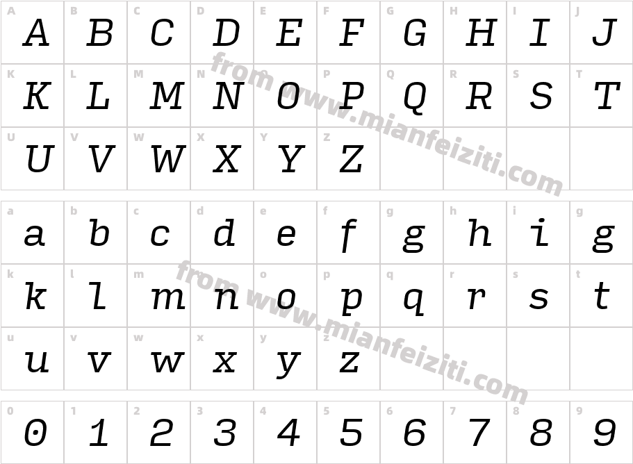 Input Serif Italic字体映射图