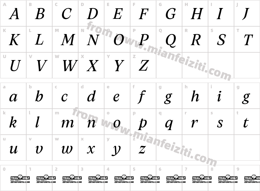 Artusi Trial Italic字体映射图