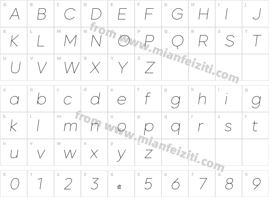 FSP DEMO Biotic Thin Italic Regular字体映射图