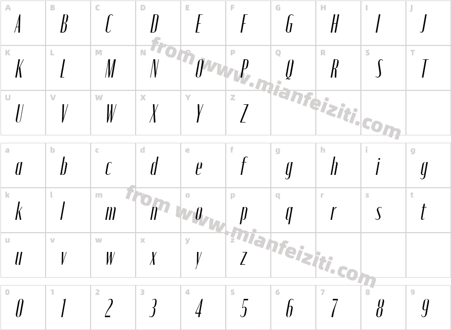 Moniqa Condensed Italic Heading字体映射图