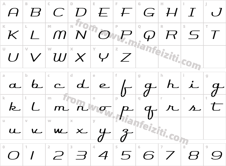 Rocket Script字体映射图