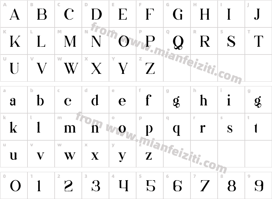 Selma Regular字体映射图