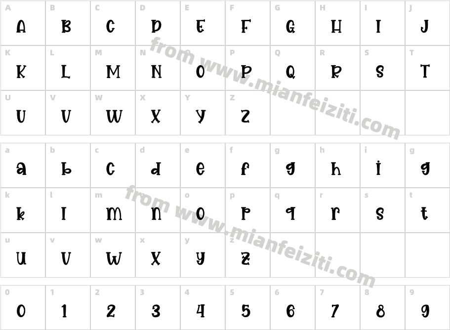 Unicorn Regular字体映射图