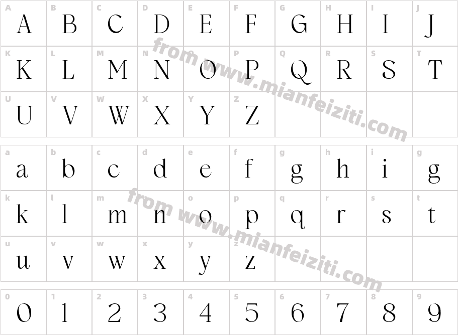 Westbourne Serif Free Regular字体映射图