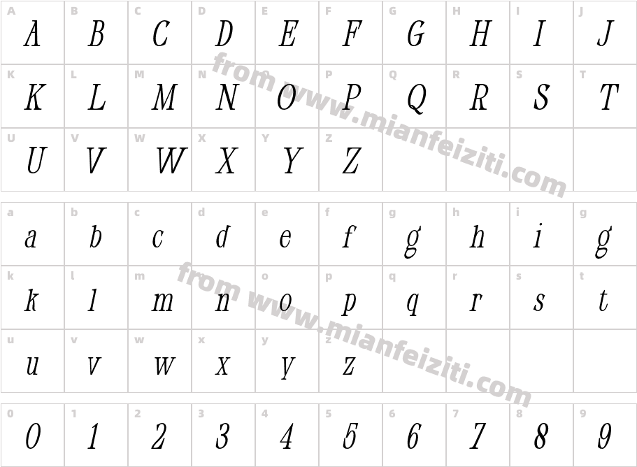 Dahliana Medium Oblique字体映射图