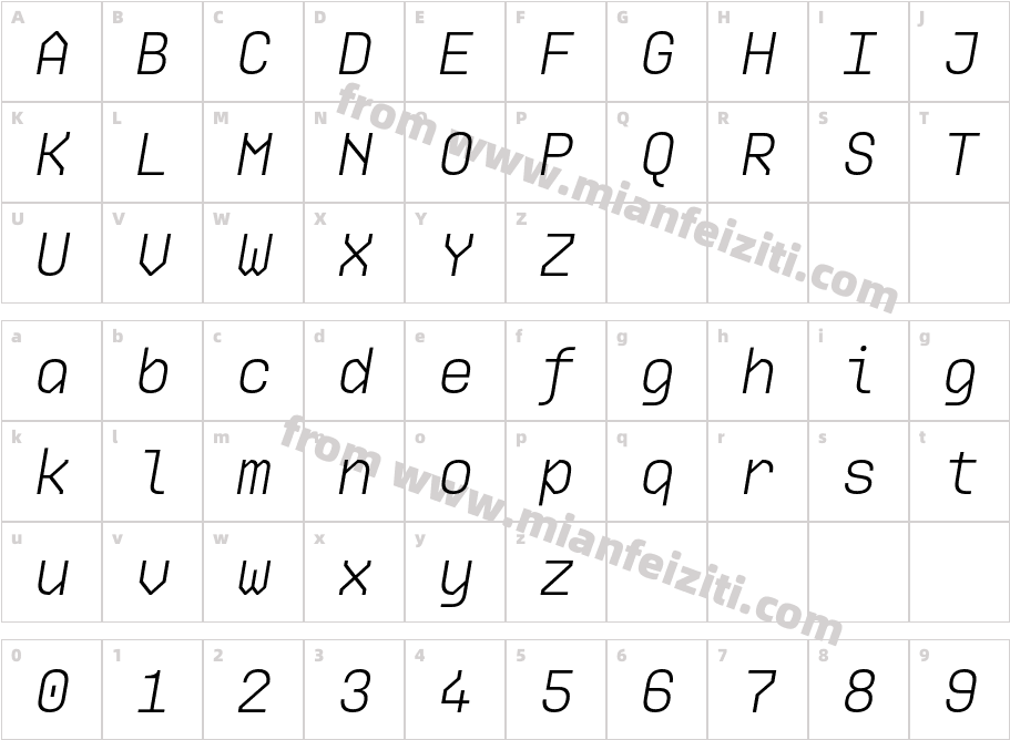 Ki W03 Light Italic字体映射图