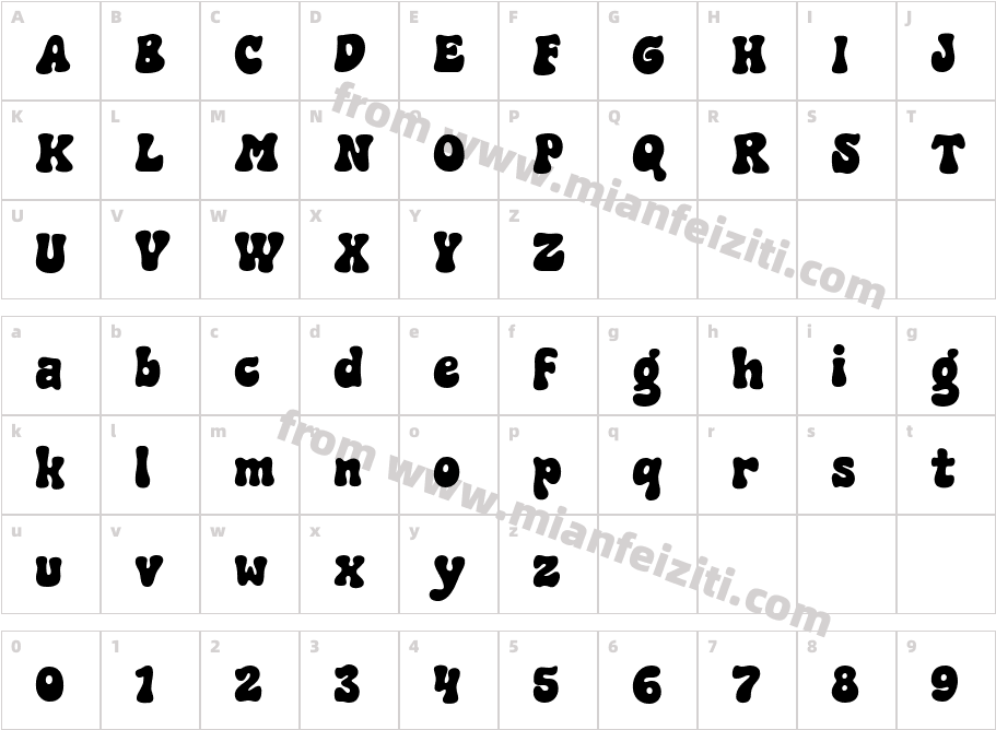 Kinder Stone Regular字体映射图