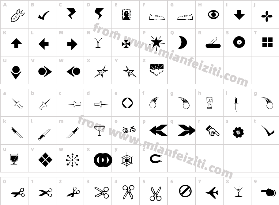 A&L Dingbats 1 Normal字体映射图