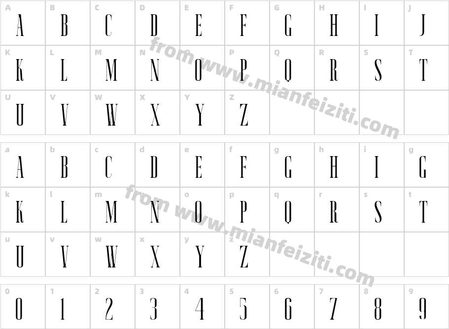 Moonscape Thin Thin字体映射图