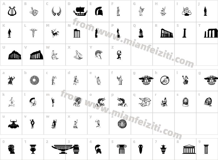 Greek Mythology字体映射图