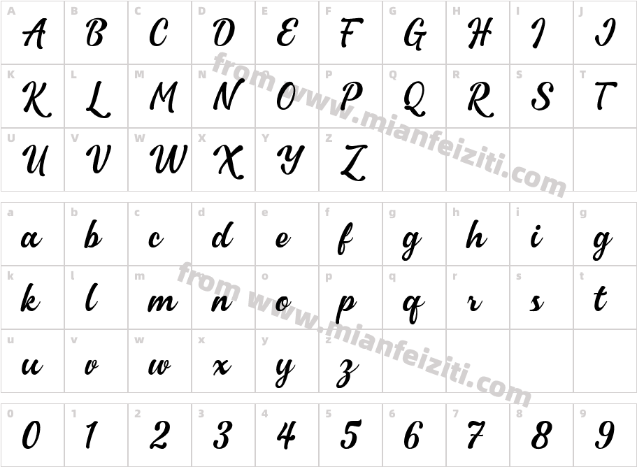 Neasta Script Regular字体映射图