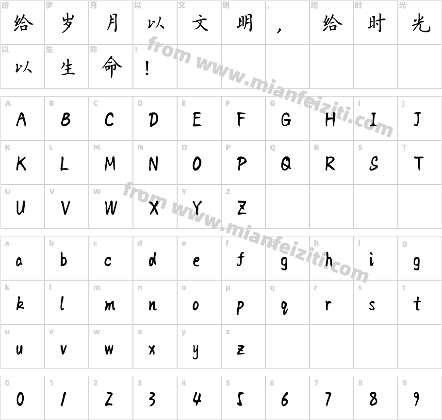 方正字迹-张颢硬笔楷体简体字体映射图