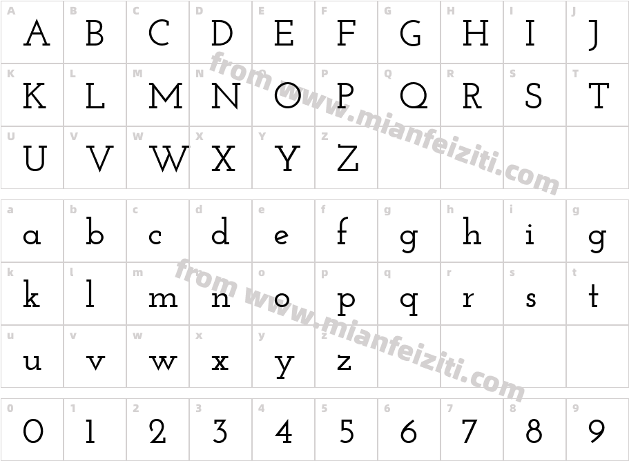 Josefin Slab Semibold字体映射图