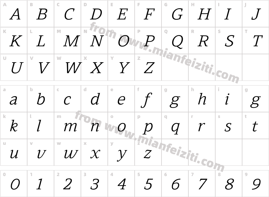 Leida Book Italic字体映射图