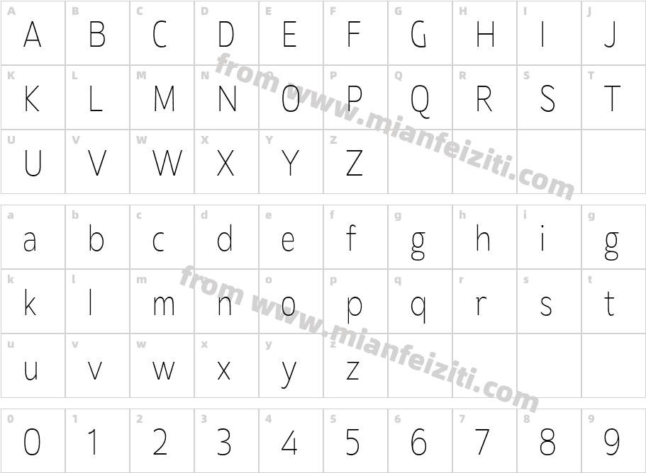 Laire Sans Extra Light Condensed字体映射图