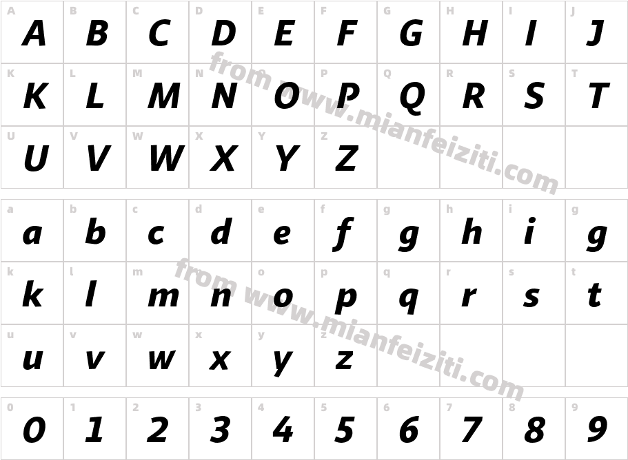 Sana Sans Alt Black Italic字体映射图