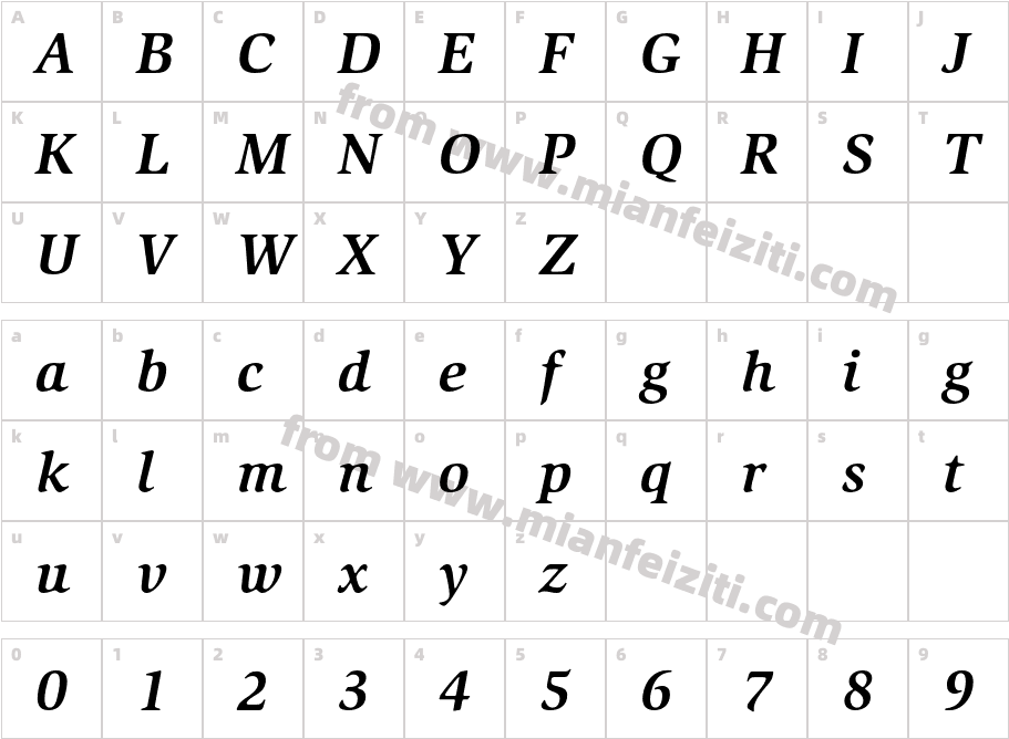 SlimbachEF Bold Italic字体映射图