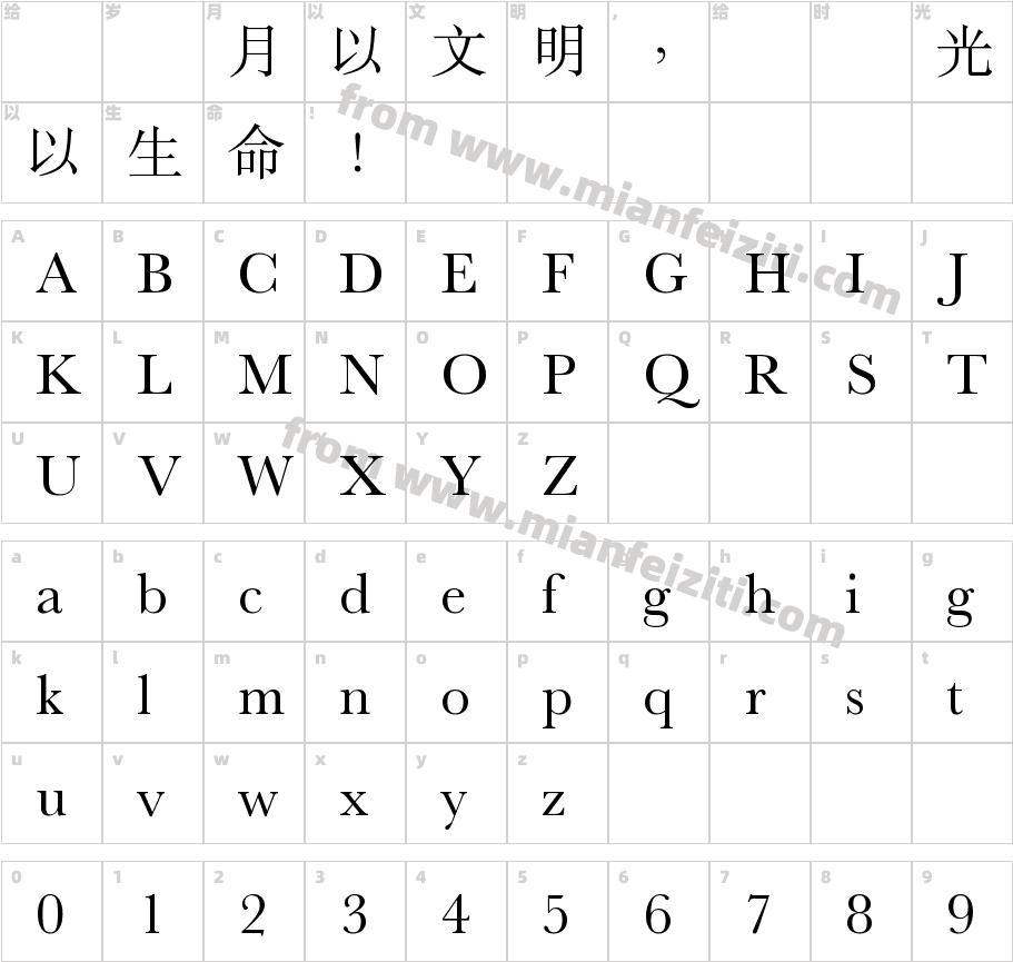 M SungHK Light字体映射图