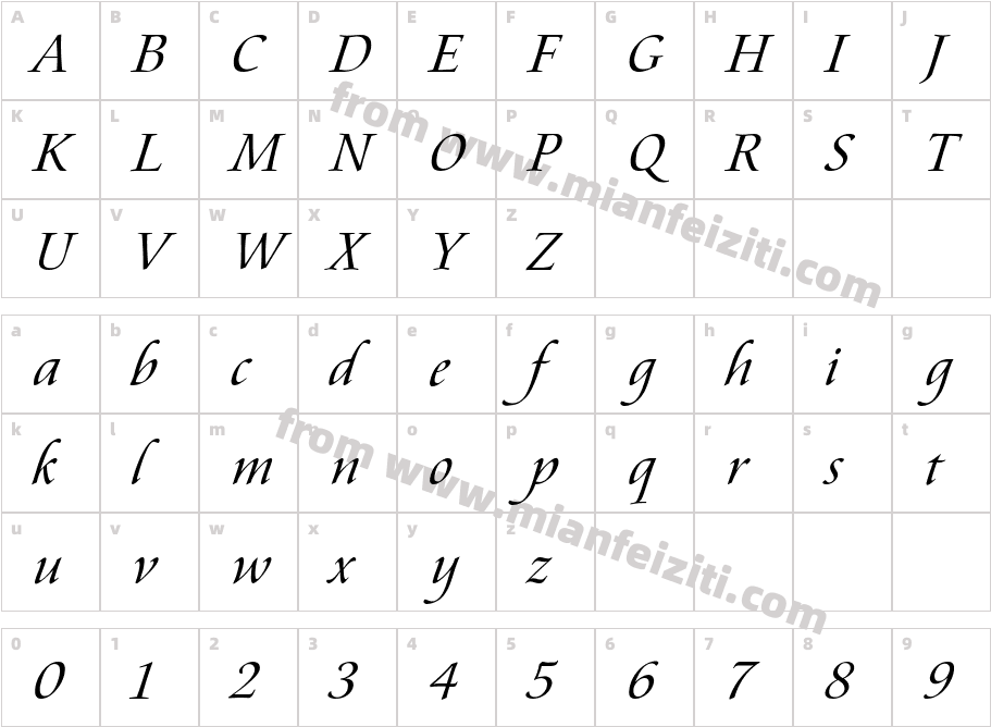 Aramis Italic字体映射图