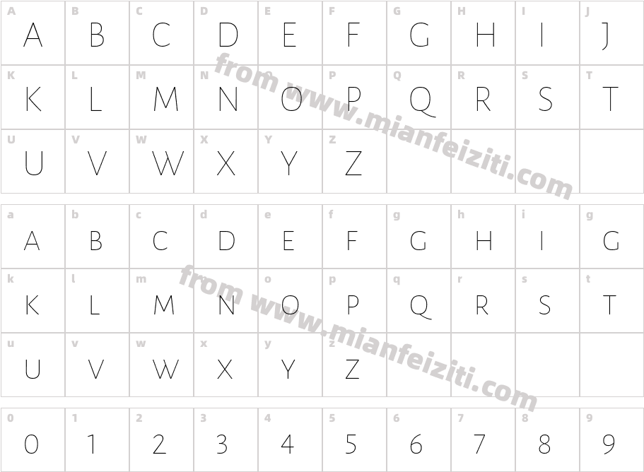 Datalegreya Thin字体映射图