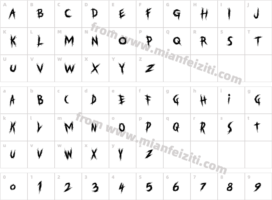 Trashed Regular字体映射图