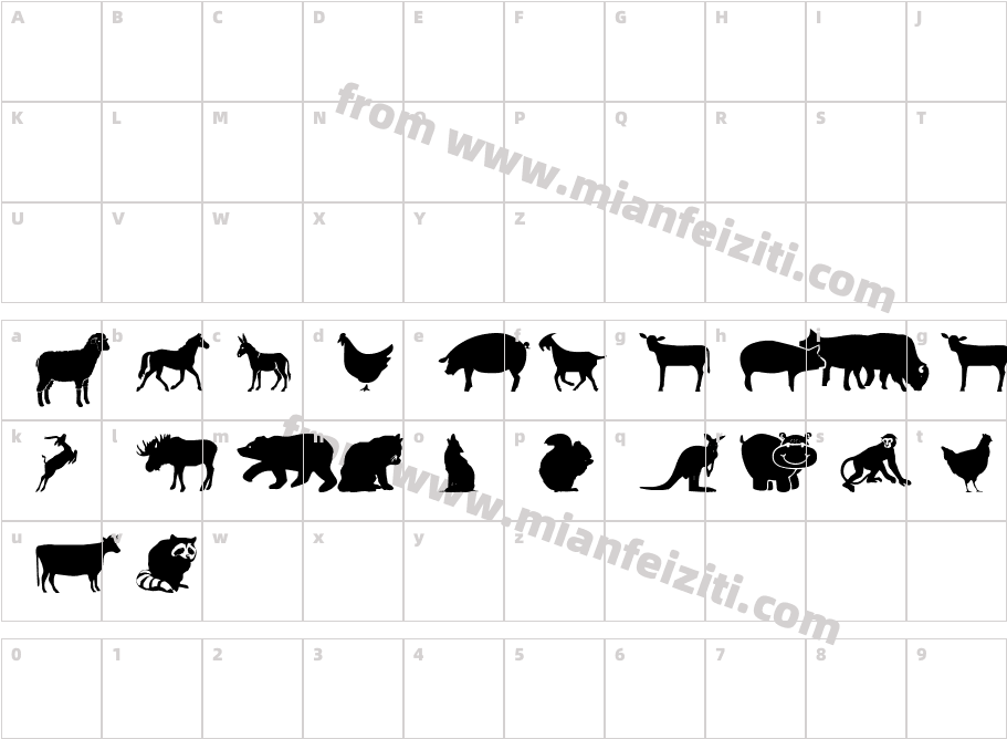 Farm & Wild Animals字体映射图