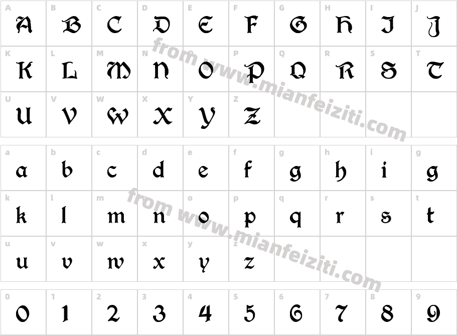 Augusta Regular字体映射图
