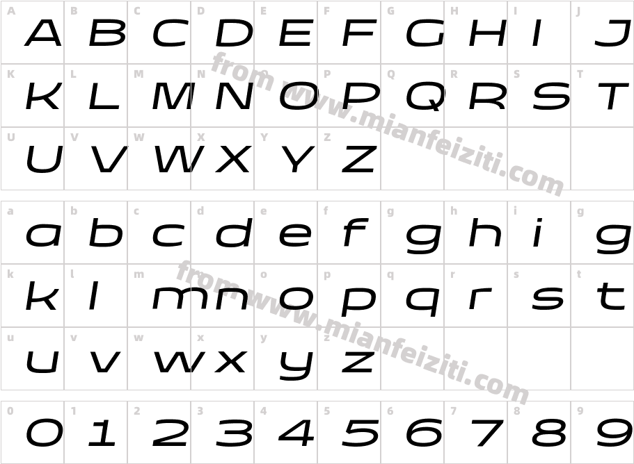 Taruno Wide Italic字体映射图