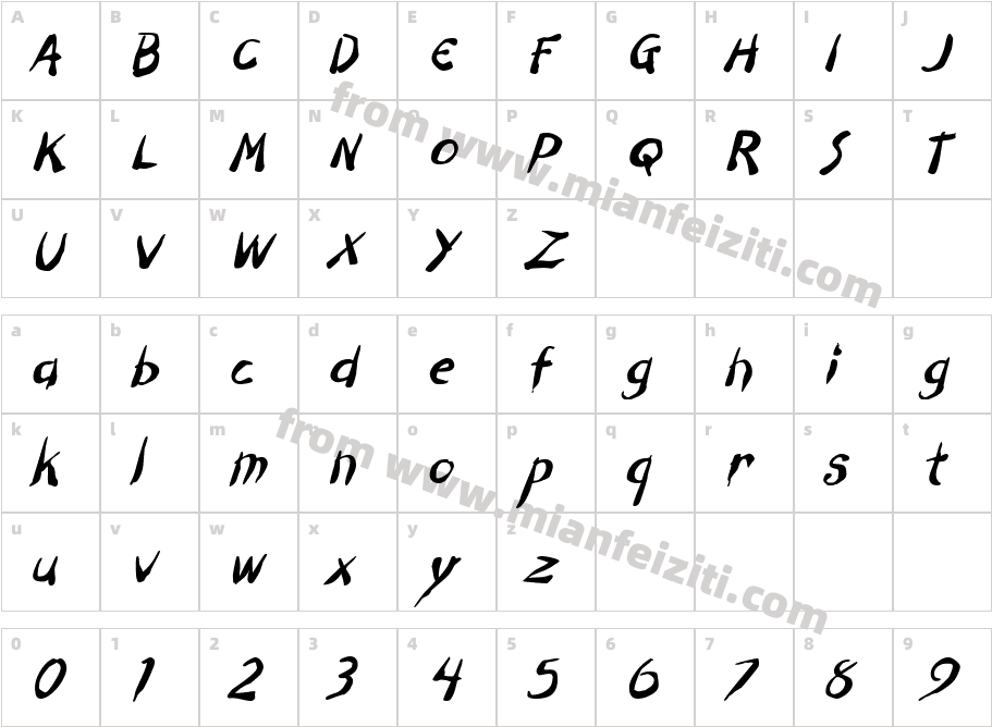 Dark Half BTN Oblique字体映射图
